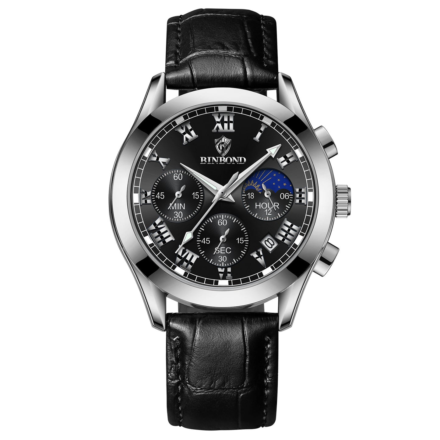 Reloj deportivo multifuncional con tres ojos y seis agujas, resistente al agua y luminoso para hombre