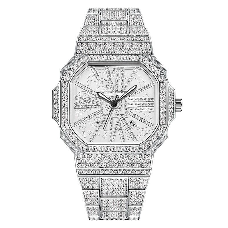 Full Diamond Square Water Diamond Watch Hip-hop Flash