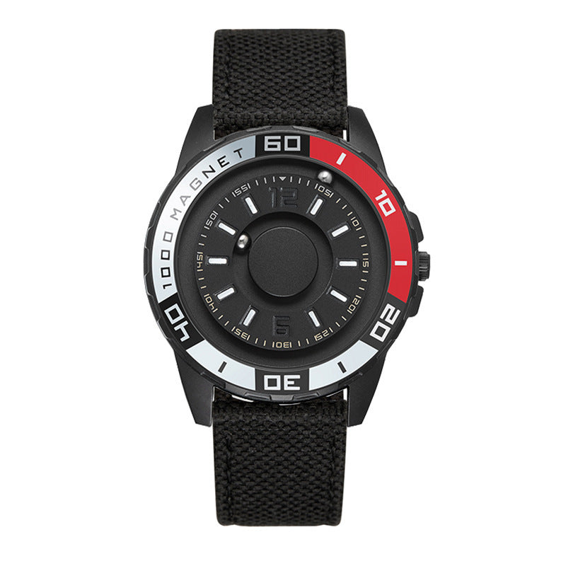 Reloj magnético de metal con tecnología negra.