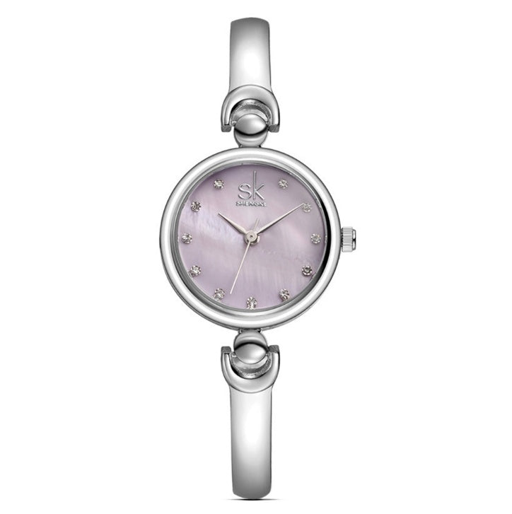 Reloj de cuarzo de acero de marca de lujo con diamantes de imitación SK, reloj de moda para mujer, reloj de pulsera para mujer, regalo, reloj de pulsera de oro plateado para mujer