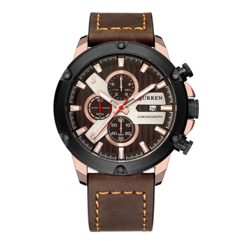Men's Six-Hands Calendar Waterproof Belt Quartz Watch