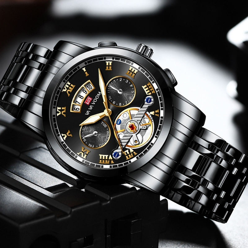Reloj de cuarzo con tourbillon para hombre en acero inoxidable