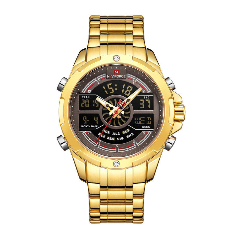 Dual Display Movement Luminous Week Calendar Chronograph Multi-function Men's Watch