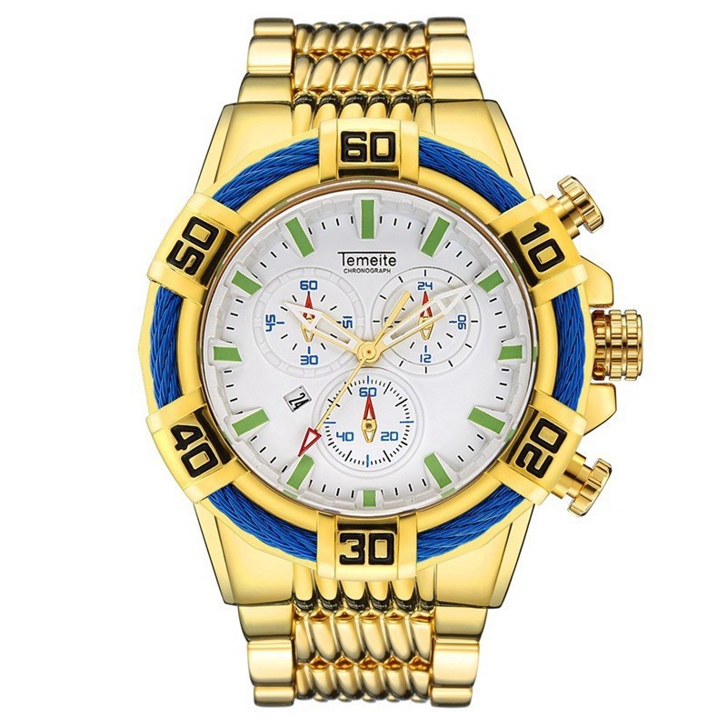 Large dial steel band quartz watch