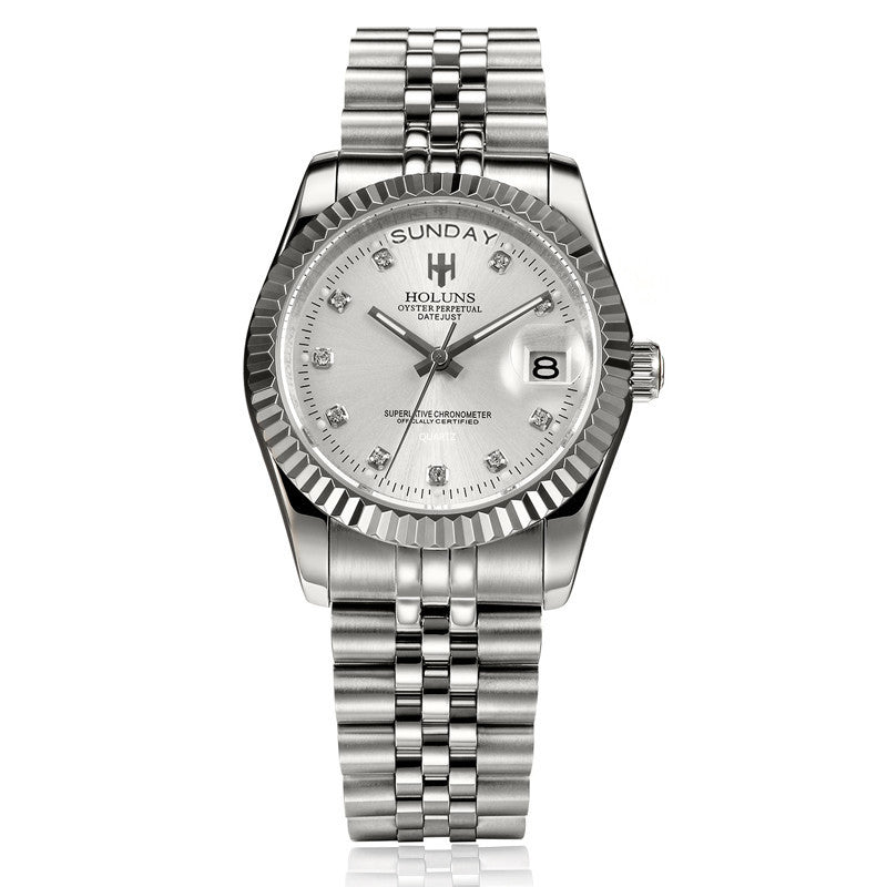 Multi-function calendar watch with diamond scale