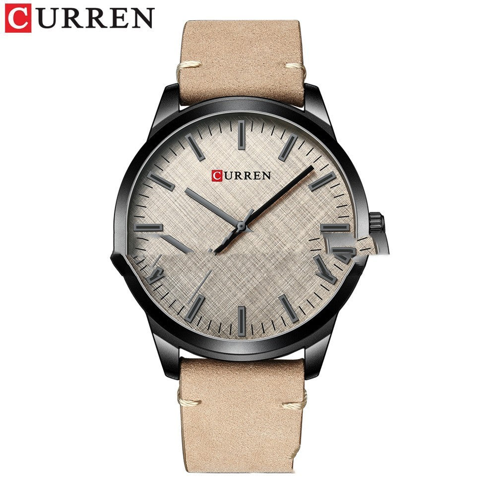 8386 Reloj redondo resistente al agua para hombre, estilo sencillo, reloj de cuero para parejas, reloj genuino