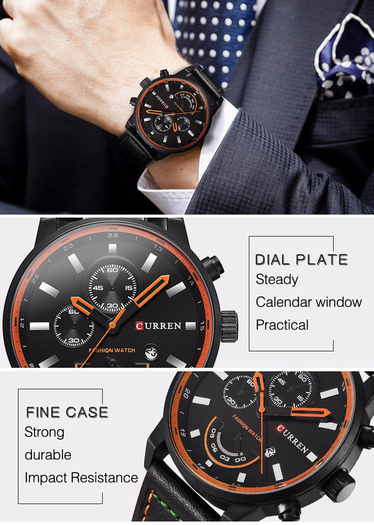Reloj de cuarzo con calendario y correa para hombre informal