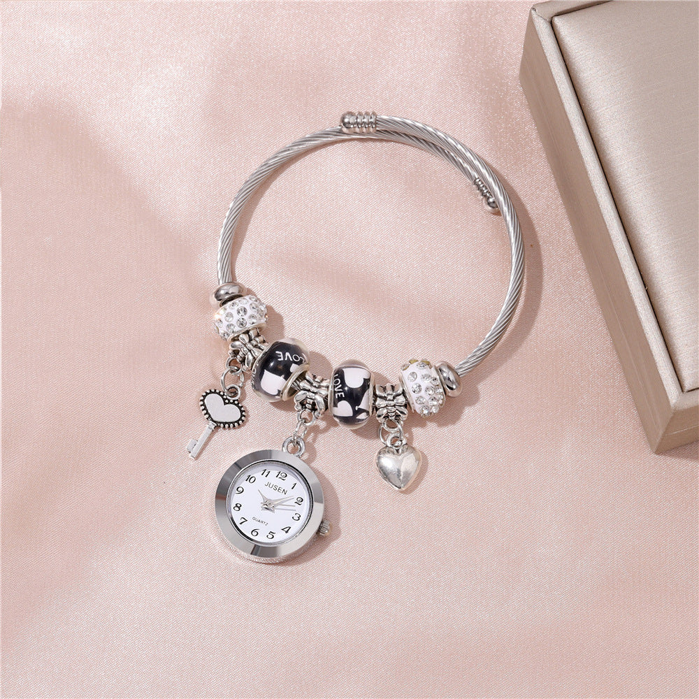 Reloj de pulsera para mujer, colgante de llave con corazón de amor, reloj de pulsera de cuarzo para mujer
