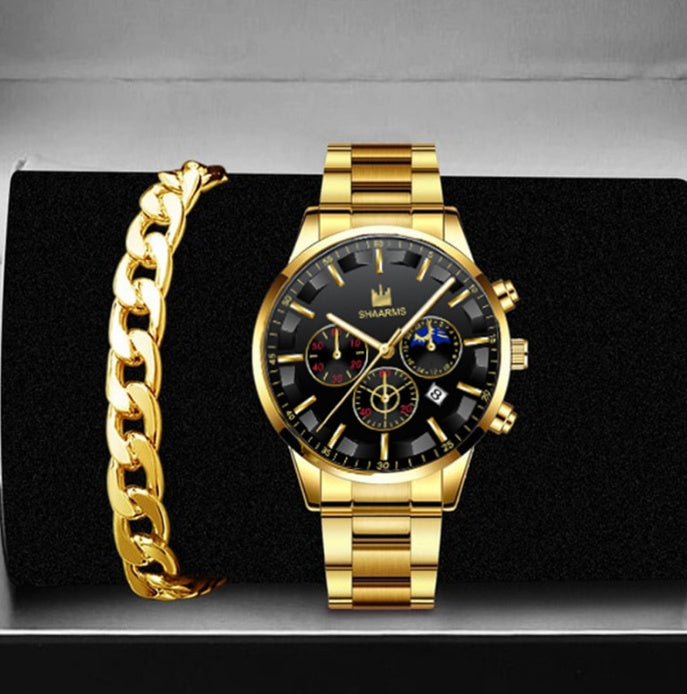 Reloj de cuarzo elegante con calendario de tres ojos y esfera grande y redonda