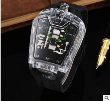 Fashion hollow ghost head silicone belt quartz men's watch imitation mechanical watch