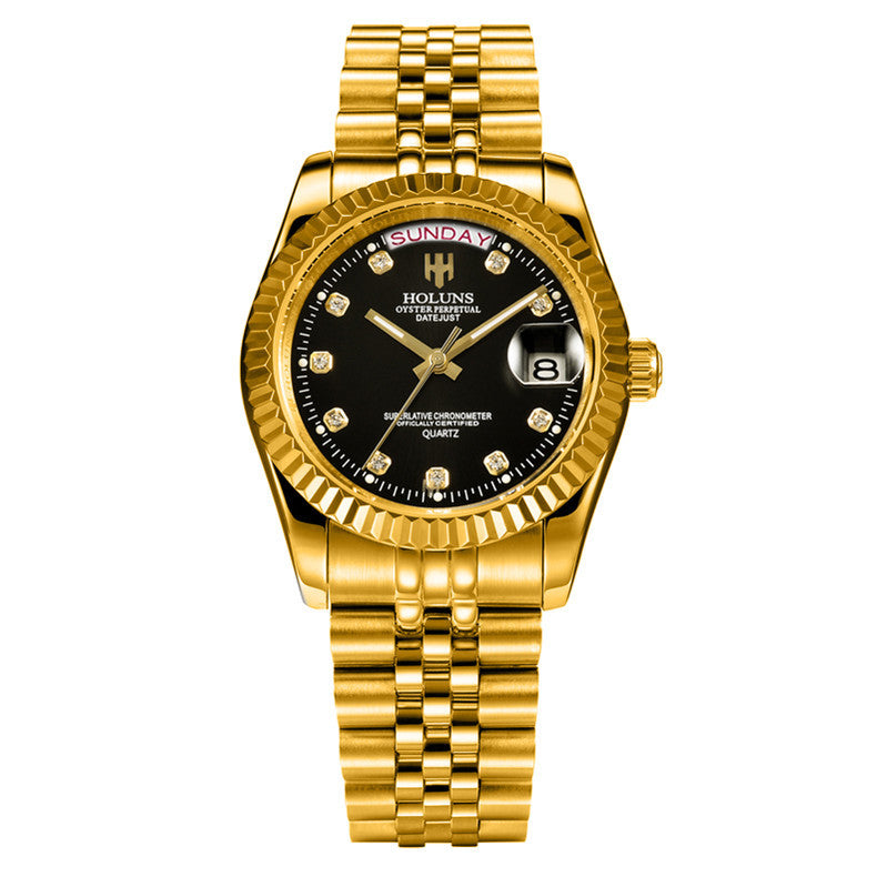 Multi-function calendar watch with diamond scale