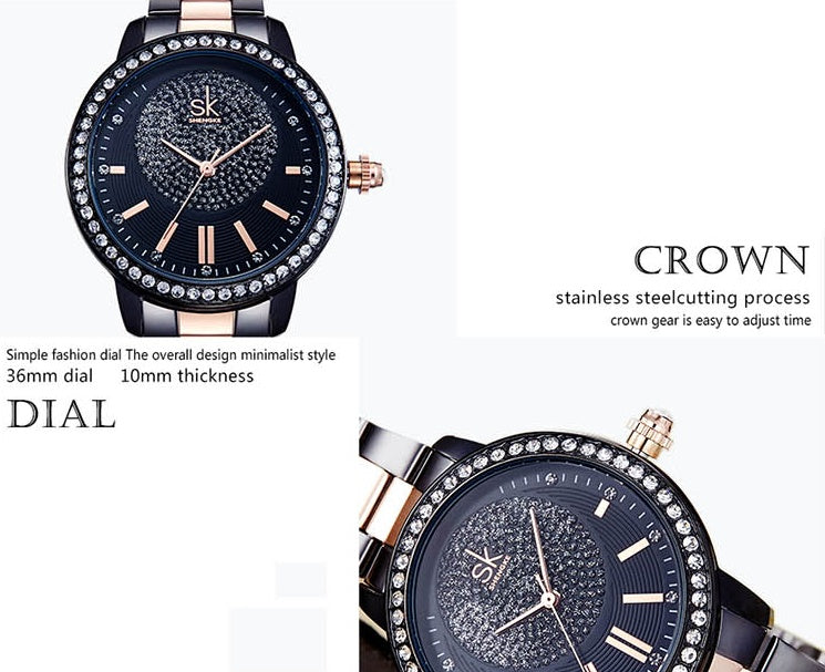 Women's fashion diamond-studded steel business watch