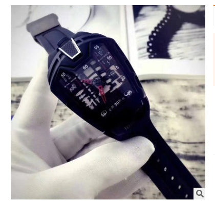Fashion hollow ghost head silicone belt quartz men's watch imitation mechanical watch