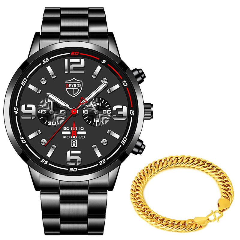 Reloj de cuarzo luminoso con calendario y correa de acero para hombre