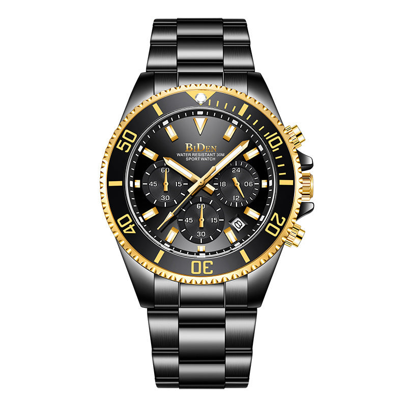 Men's quartz watch with waterproof steel strap