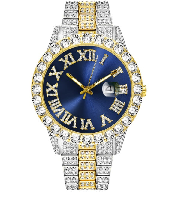 Roman literal waterproof men's gold watch