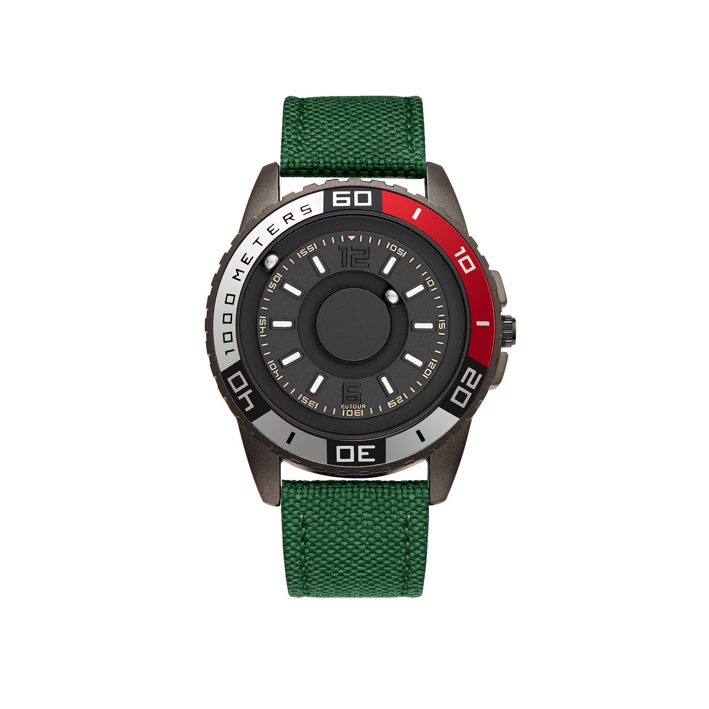 Reloj magnético de metal con tecnología negra.