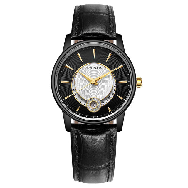 Leather waterproof quartz calendar ladies watch