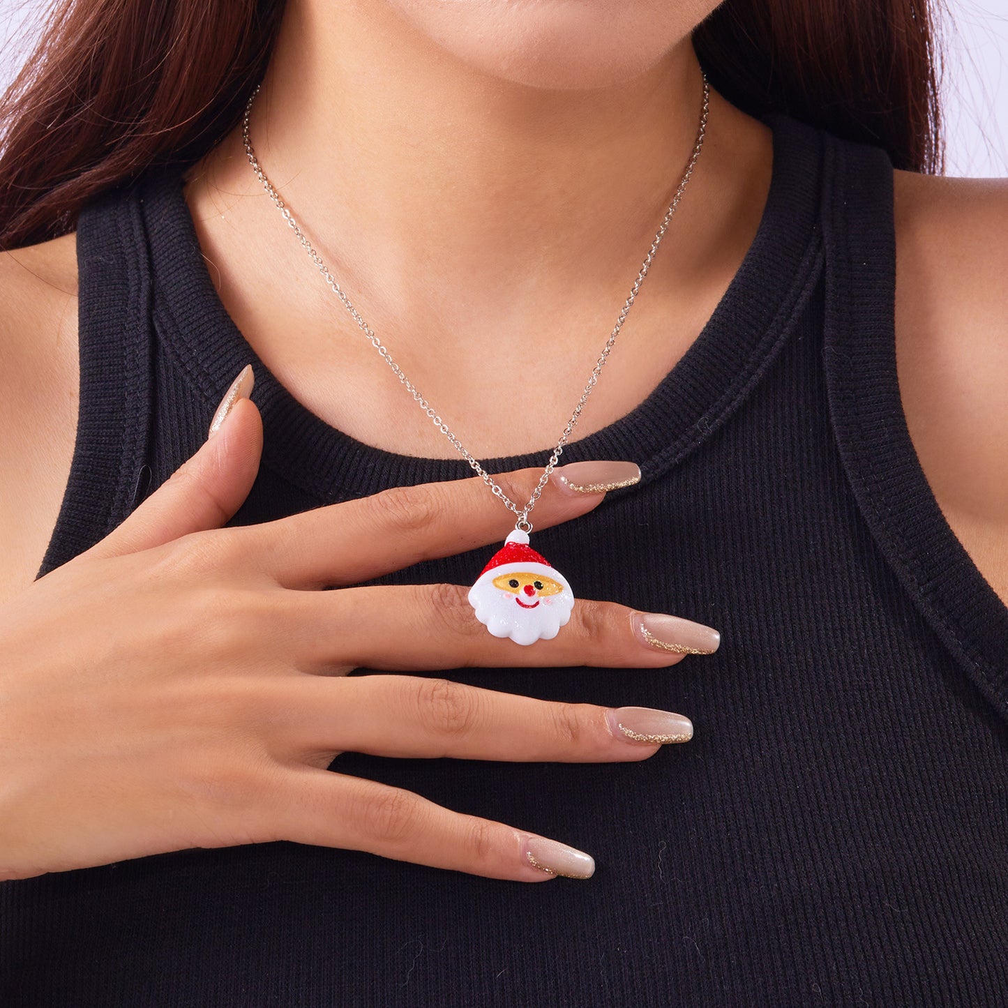 Lindo collar de resina de dibujos animados, colgante de muñeco de nieve de Navidad y Papá Noel, collar de cadena de clavícula para mujer, joyería