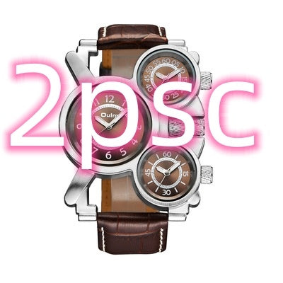 Dual movement leather men's watch