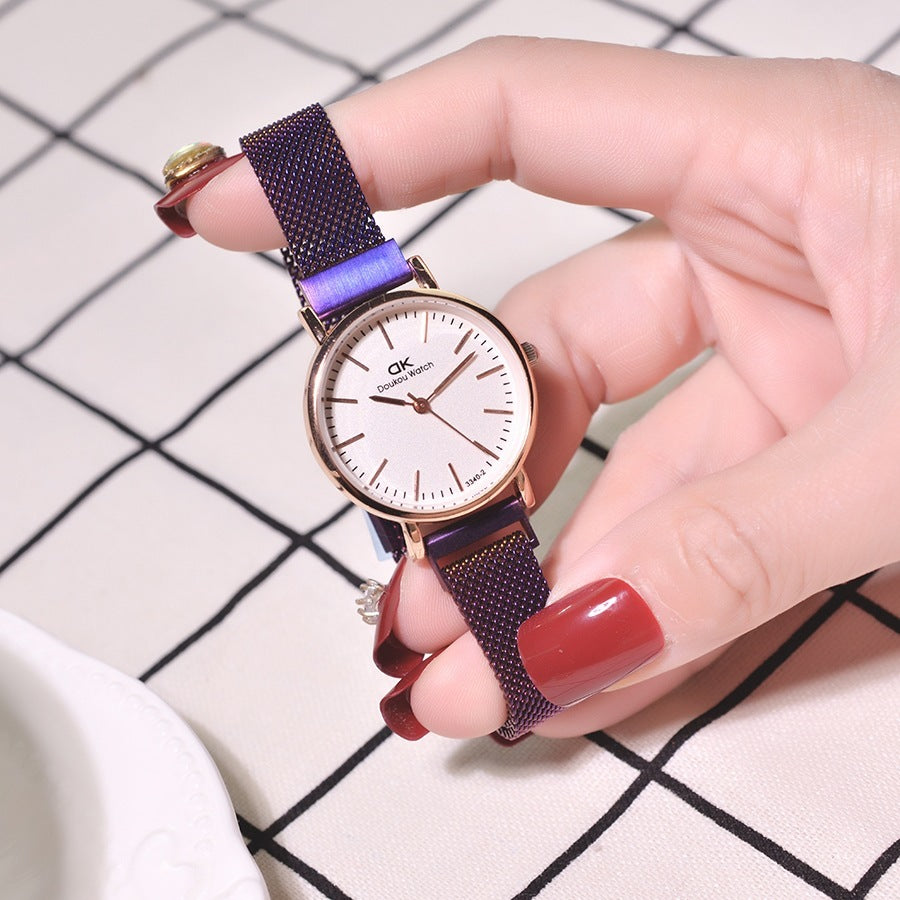 Reloj de cuarzo con correa de malla impermeable sencillo para mujer