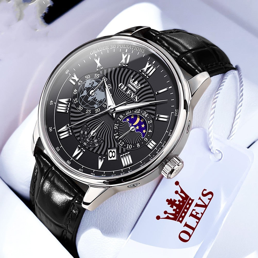 Reloj de cuarzo multifuncional para negocios, luminoso para hombre