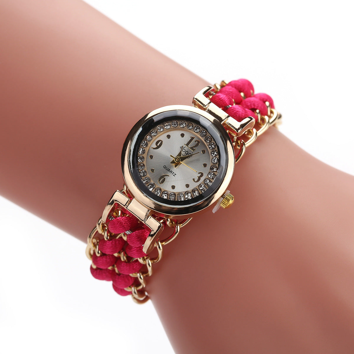 Reloj de pulsera analógico de cuarzo con movimiento de cuerda de punto y cadena de alta calidad para mujer