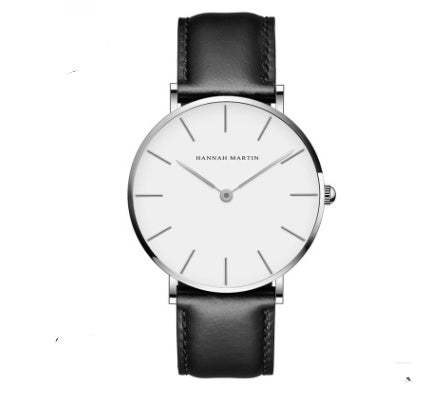 Reloj de cuarzo ultrafino con correa negra, informal, resistente al agua, para hombre y mujer