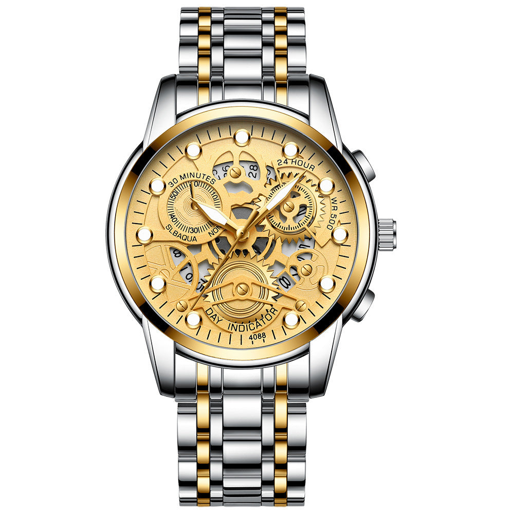 Reloj negro para hombre, reloj de cuarzo de moda hueco
