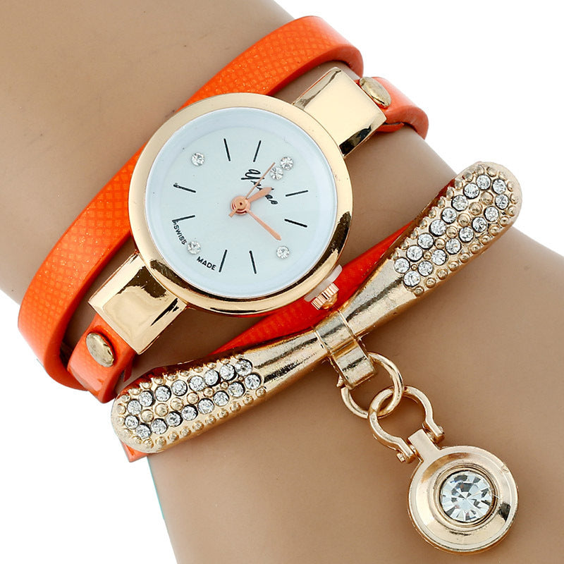 Reloj de pulsera de cuarzo informal de cuero sintético para mujer, nuevo, de lujo, con diamantes de imitación y pulsera de oro, Gnova Platinum Fashion