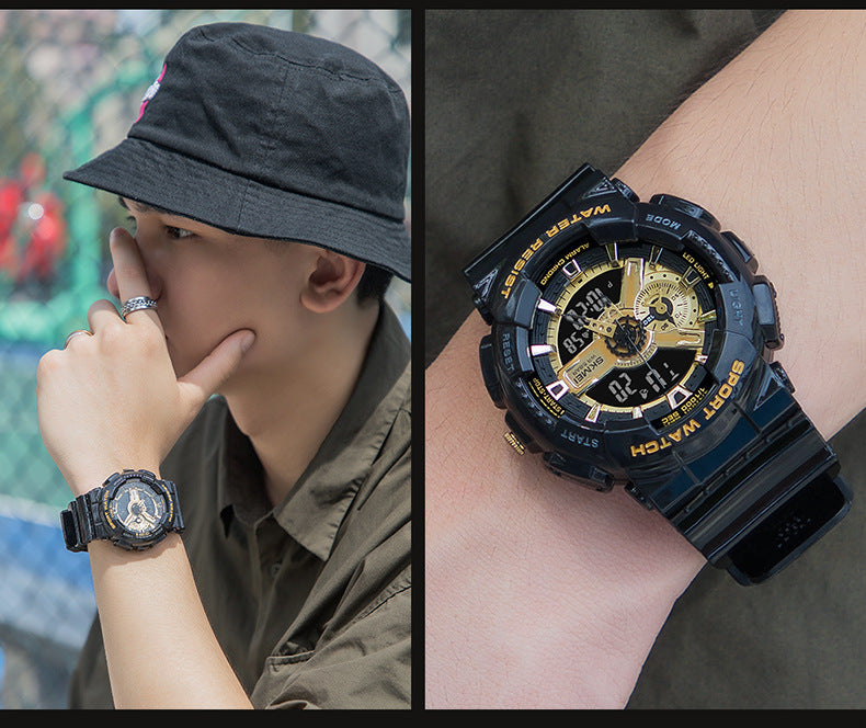 Reloj electrónico clásico deportivo de moda en oro negro con doble pantalla para estudiantes, reloj para adolescentes, niños y niñas