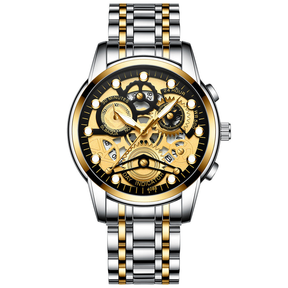 Reloj negro para hombre, reloj de cuarzo de moda hueco