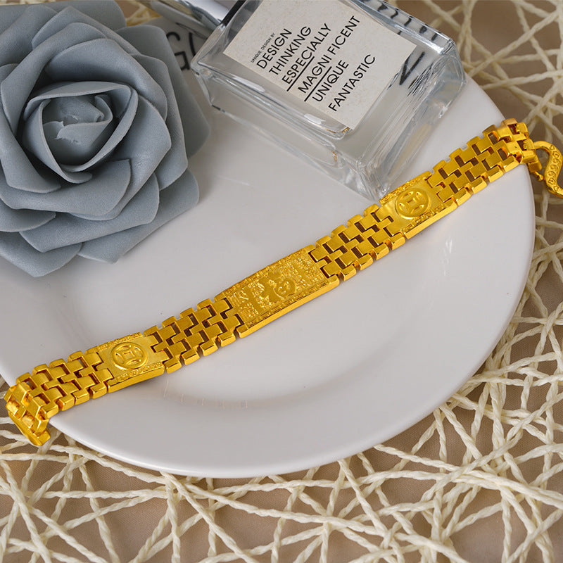 Men's Watch Chain Fu Character Wide Bracelet Vietnam Placer Gold