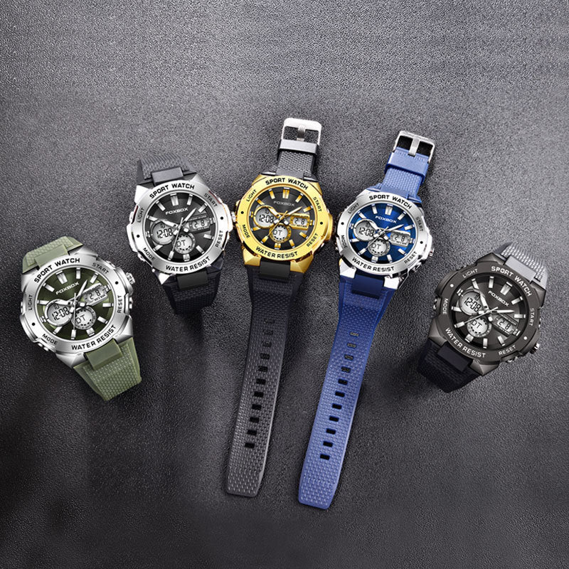 Reloj de cuarzo luminoso impermeable deportivo multifunción con doble pantalla para hombre