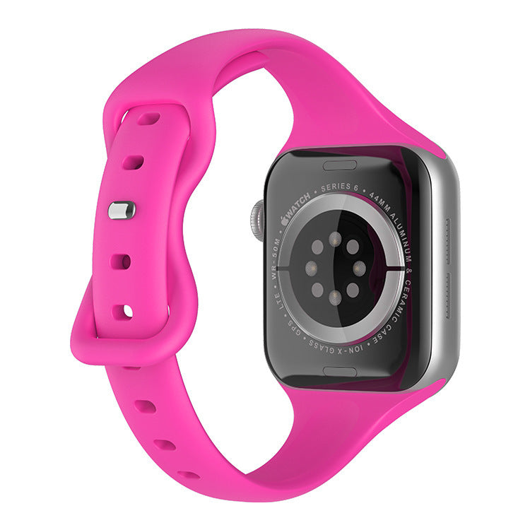 Correa de reloj con hebilla de mariposa y cintura pequeña de silicona de color sólido