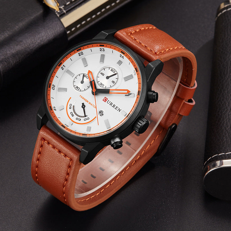Reloj de cuarzo con calendario y correa para hombre informal