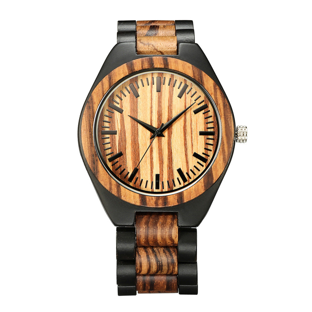 Reloj de cuarzo de madera con esfera grande para hombres y mujeres