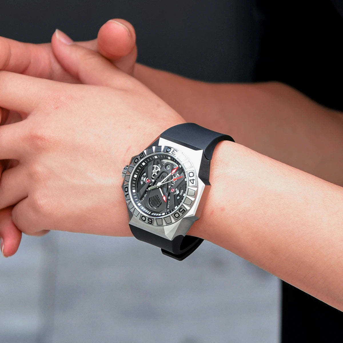 eef Tiger/RT Top Brand Mens Sport Watch Automatic Skeleton Watch Steel Waterproof Leather Strap Relogio Masculino RGA6912