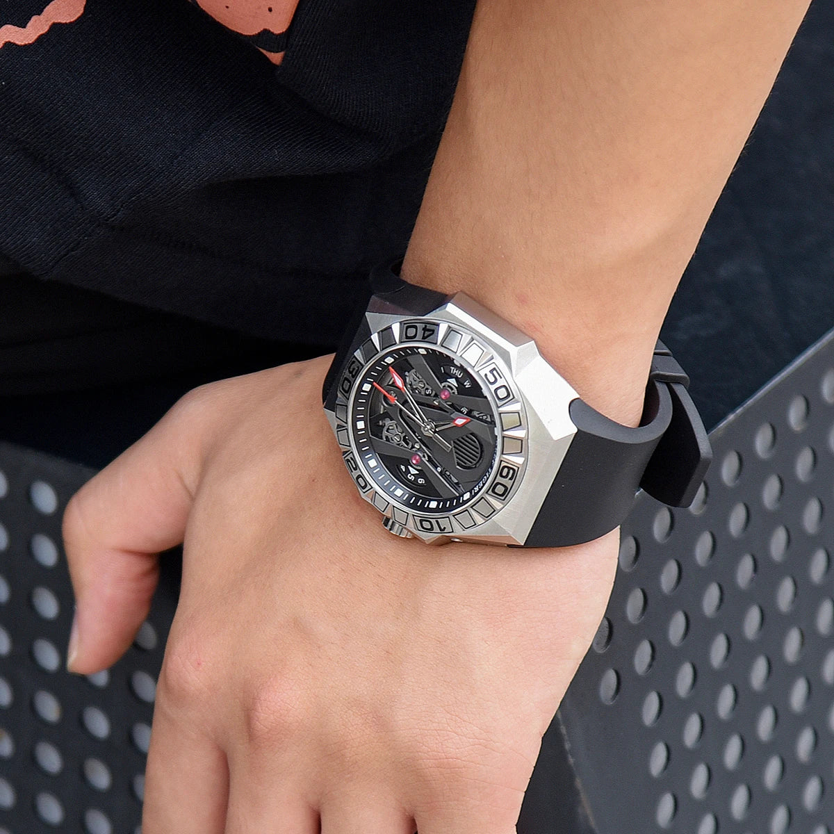 eef Tiger/RT Top Brand Mens Sport Watch Automatic Skeleton Watch Steel Waterproof Leather Strap Relogio Masculino RGA6912