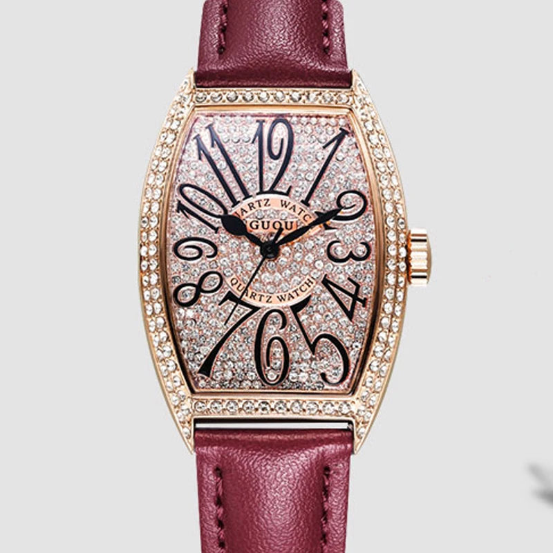 2019 Fashion Guou Brand Women Luxury Lady Full Rhinestone Quartz Clock Star Tonneau Classic Female Ladies Wrist Relogio Feminino