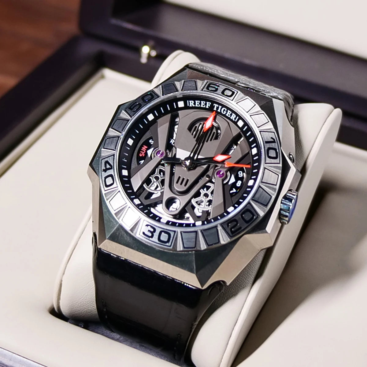 eef Tiger/RT Top Brand Mens Sport Watch Automatic Skeleton Watch Steel Waterproof Leather Strap Relogio Masculino RGA6912