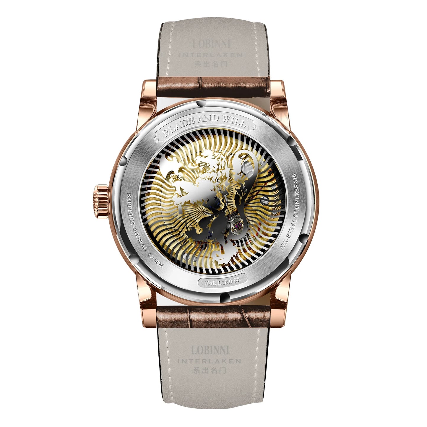 LOBINNI Mens Automatic Watches Top Luxury Brand Watch Waterproof Mechanical Wristwatch Sapphire Leather Strap Date World Time