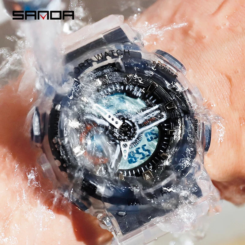 2021 New Fashion Sanda Top Brand Sports Watch Couple Multi-function Waterproof Led Digital Men's G Style Relogio Masculino