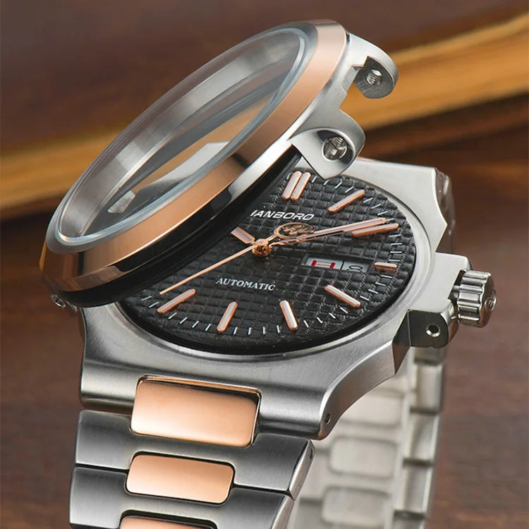 HANBORO Men Watch Top Luxury Brand Mens Automatic Watches Business Mechanical Wristwatches Waterproof Steel Strap Fashion