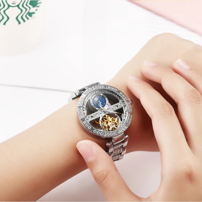 Fully Hollow Women Automatic Mechanical Watches Diamond Ladies Wristwatch Relogio feminino relojes de mujer Reloj mujer
