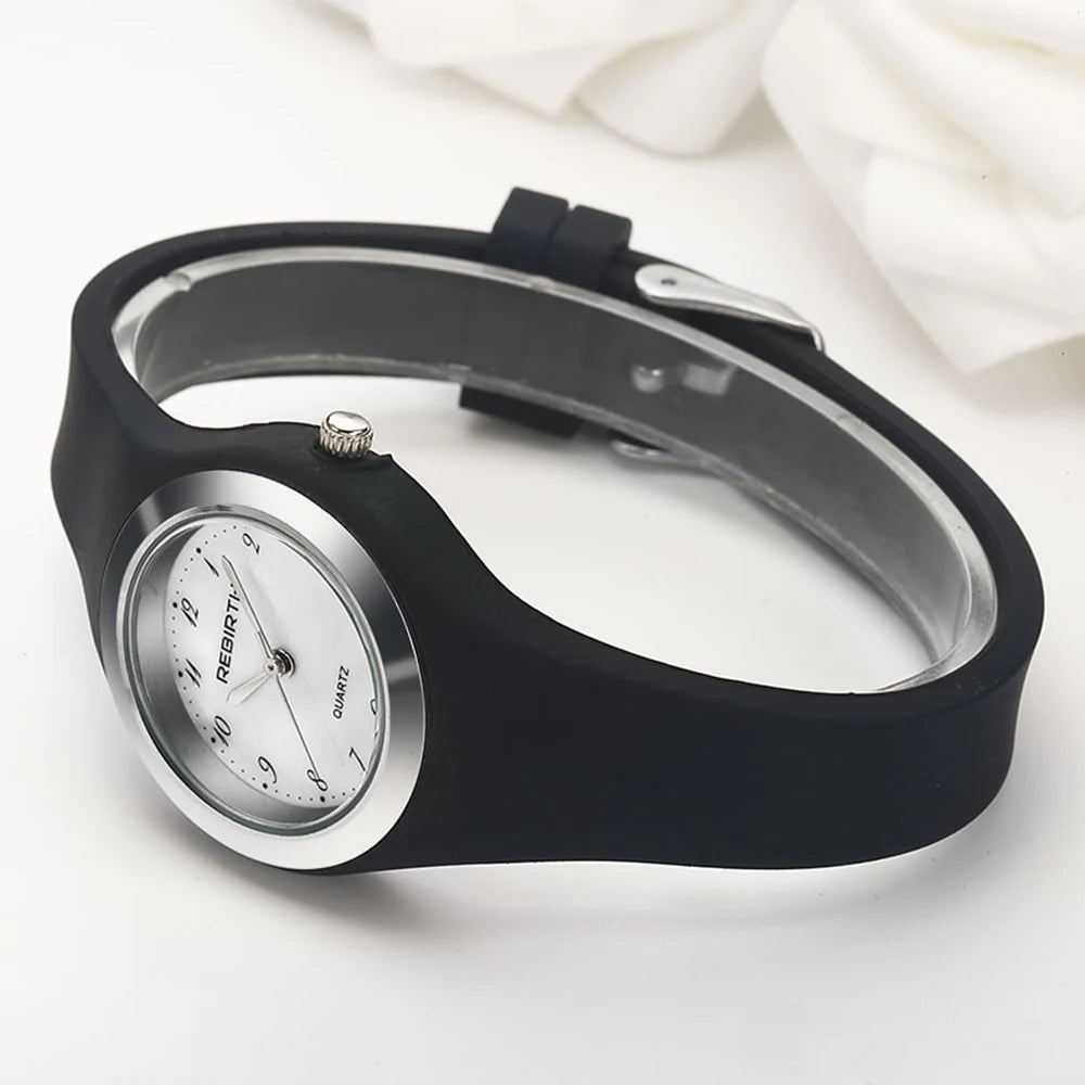 Rebirth Women Watch Brand Ladies Quartz Small Wristwatch Cute Pink Silicone Strap Female Women's Wrist Watches Relogio Femininos