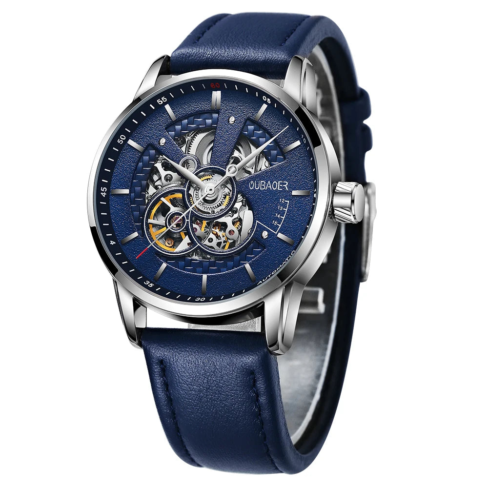 OUBAOER Mens Watches 2024 Mechanical Automatic Top Brand Luxury Tourbillon Self Winding Leather Sport Wristwatch