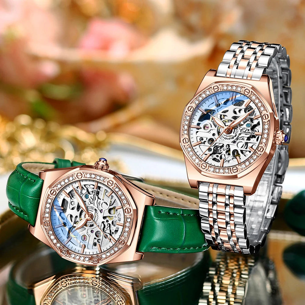 CHENXI New Women Automatic Mechanical Watch Luxury Brand Elegant Ladies Clock Rose Gold Stainless Steel Waterproof WristWatches