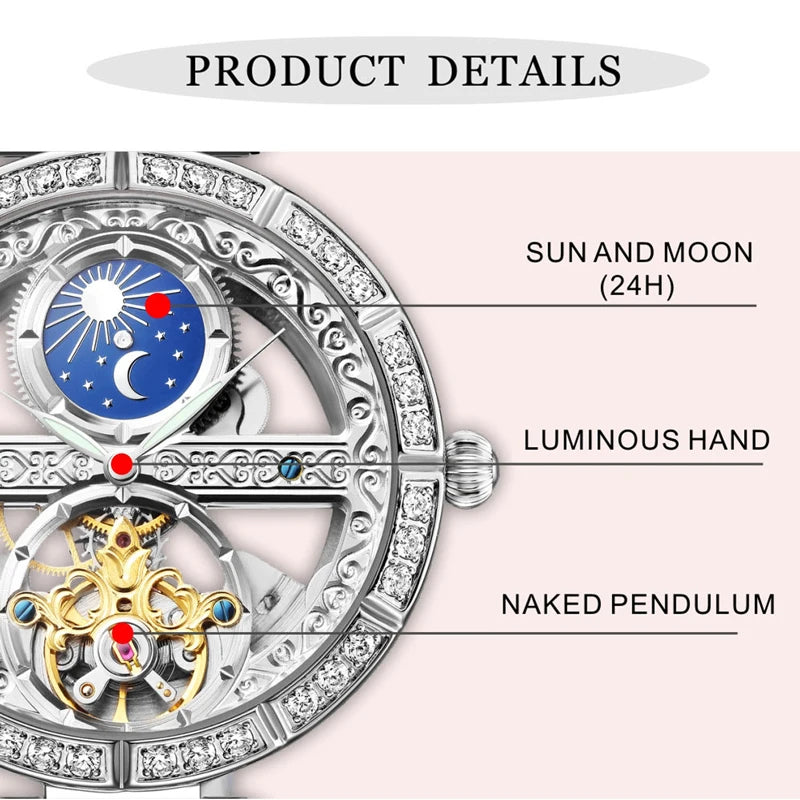 Fully Hollow Women Automatic Mechanical Watches Diamond Ladies Wristwatch Relogio feminino relojes de mujer Reloj mujer
