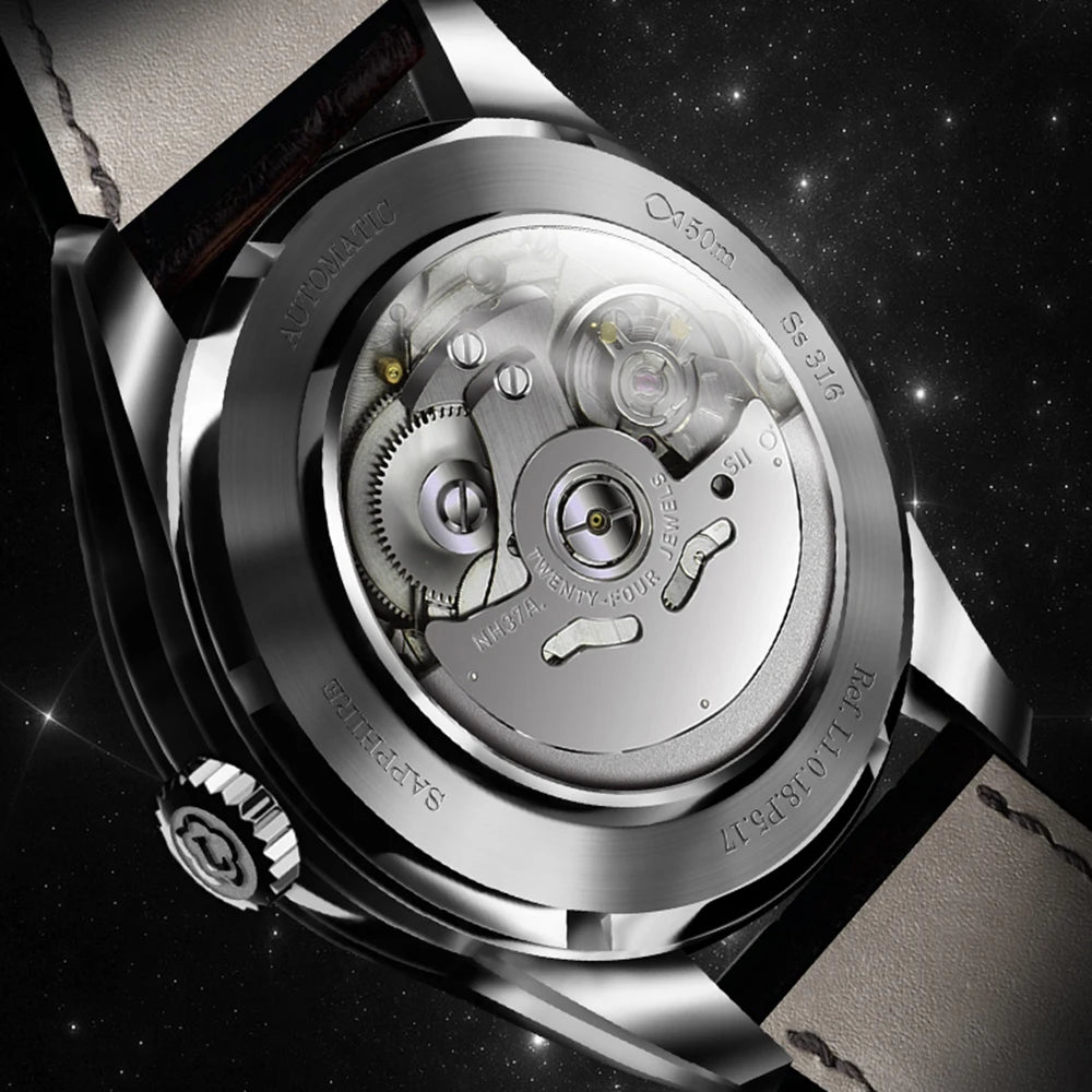 LOBINNI Men Automatic Watch Luxury Male Watches Business Mechanical Wristwatch Fashion Sapphire Crystal Skeleton Dial 24 Hours